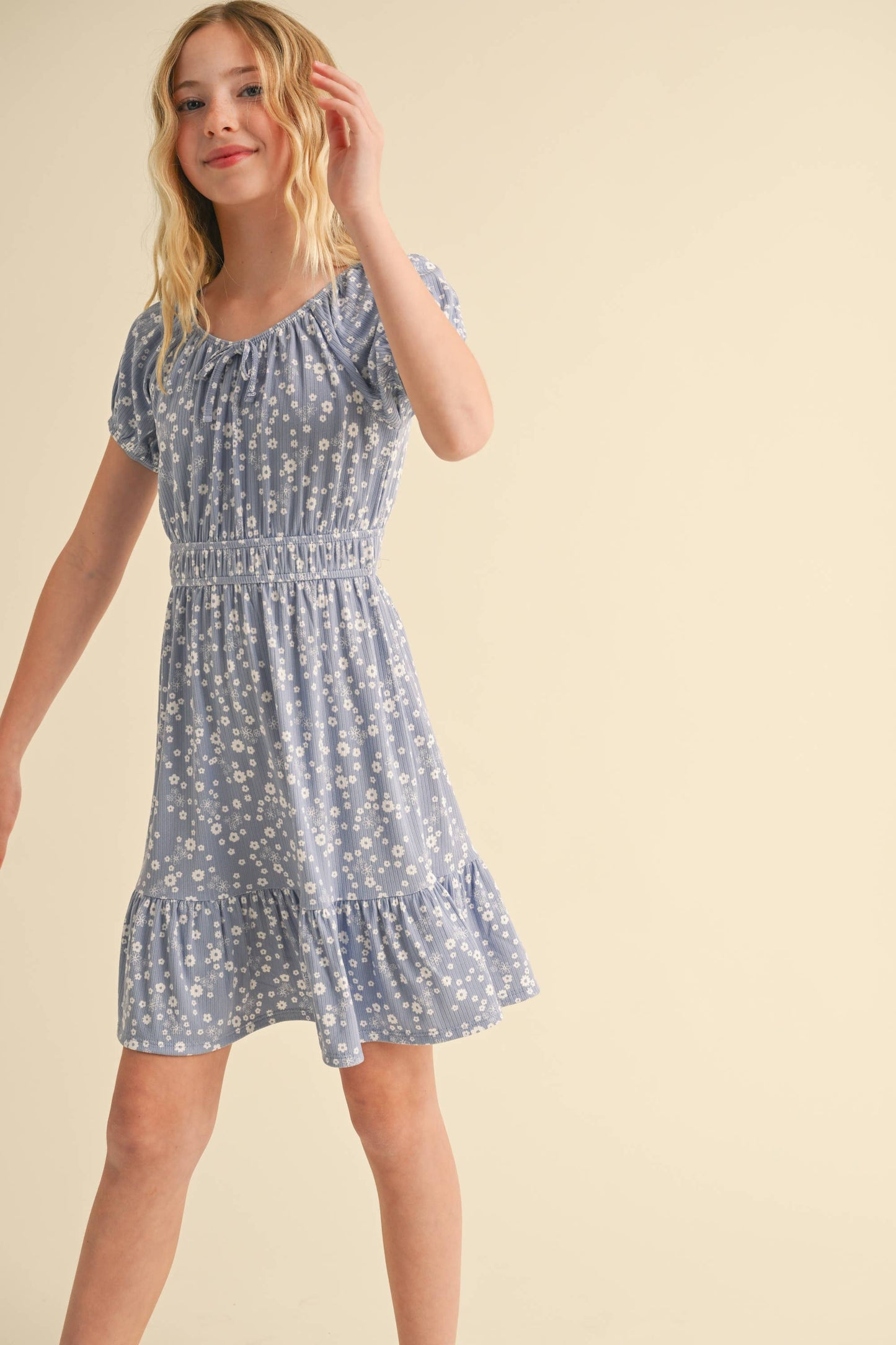 Puff Sleeve Dress || Blue Ditsy Floral