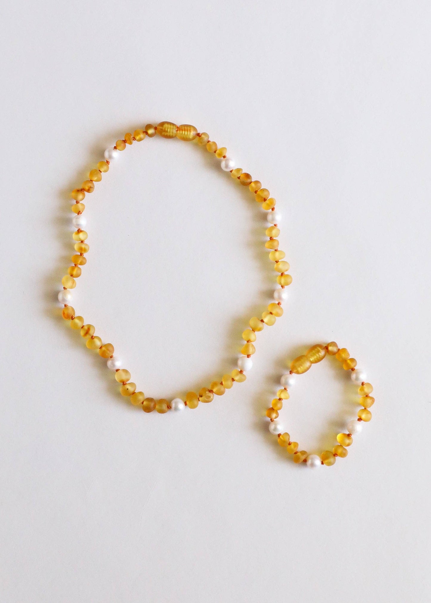 Raw Honey Baltic Amber + Pearl Halo || Child Necklace 12"
