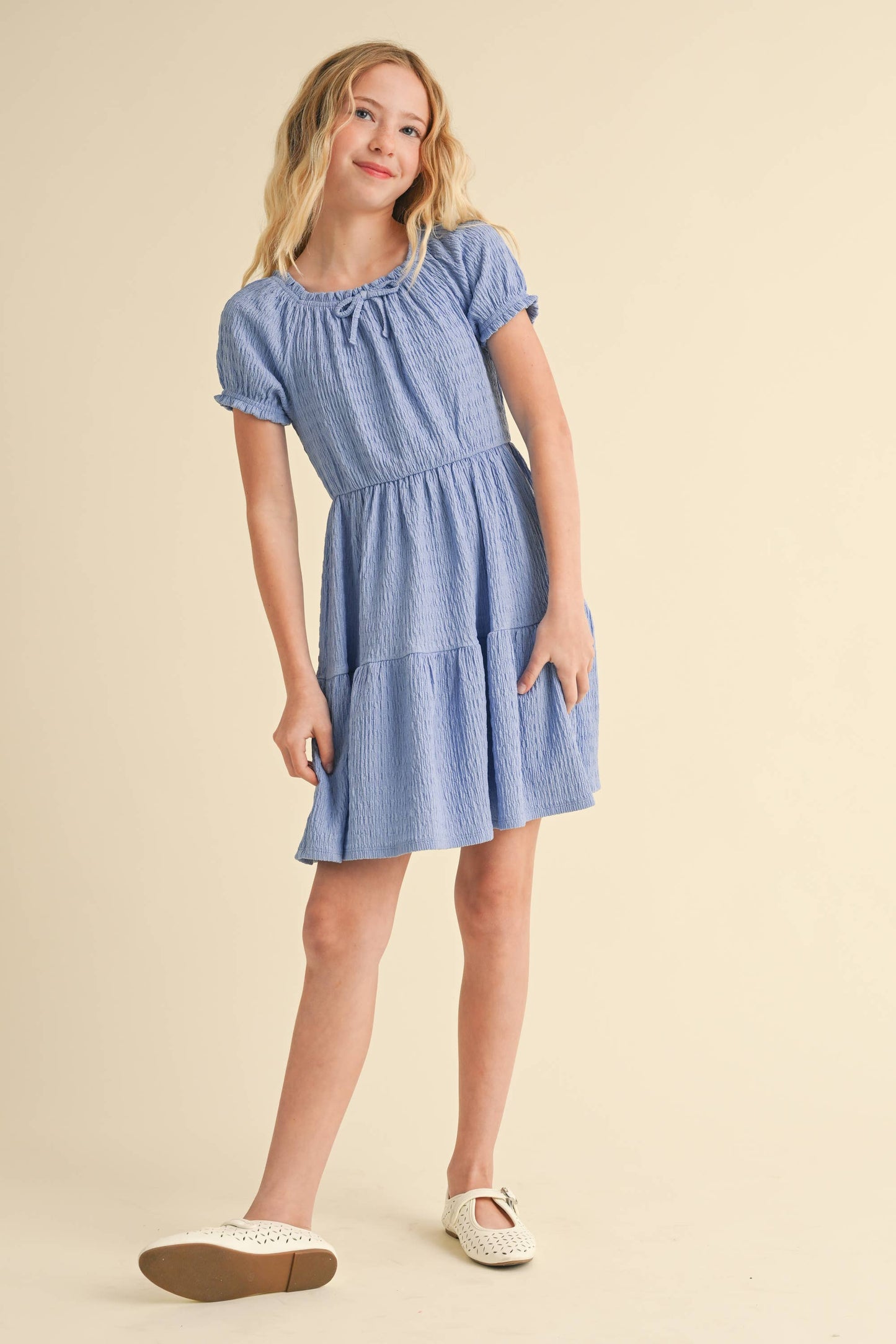 Puff Sleeve Tiered Dress || Blue