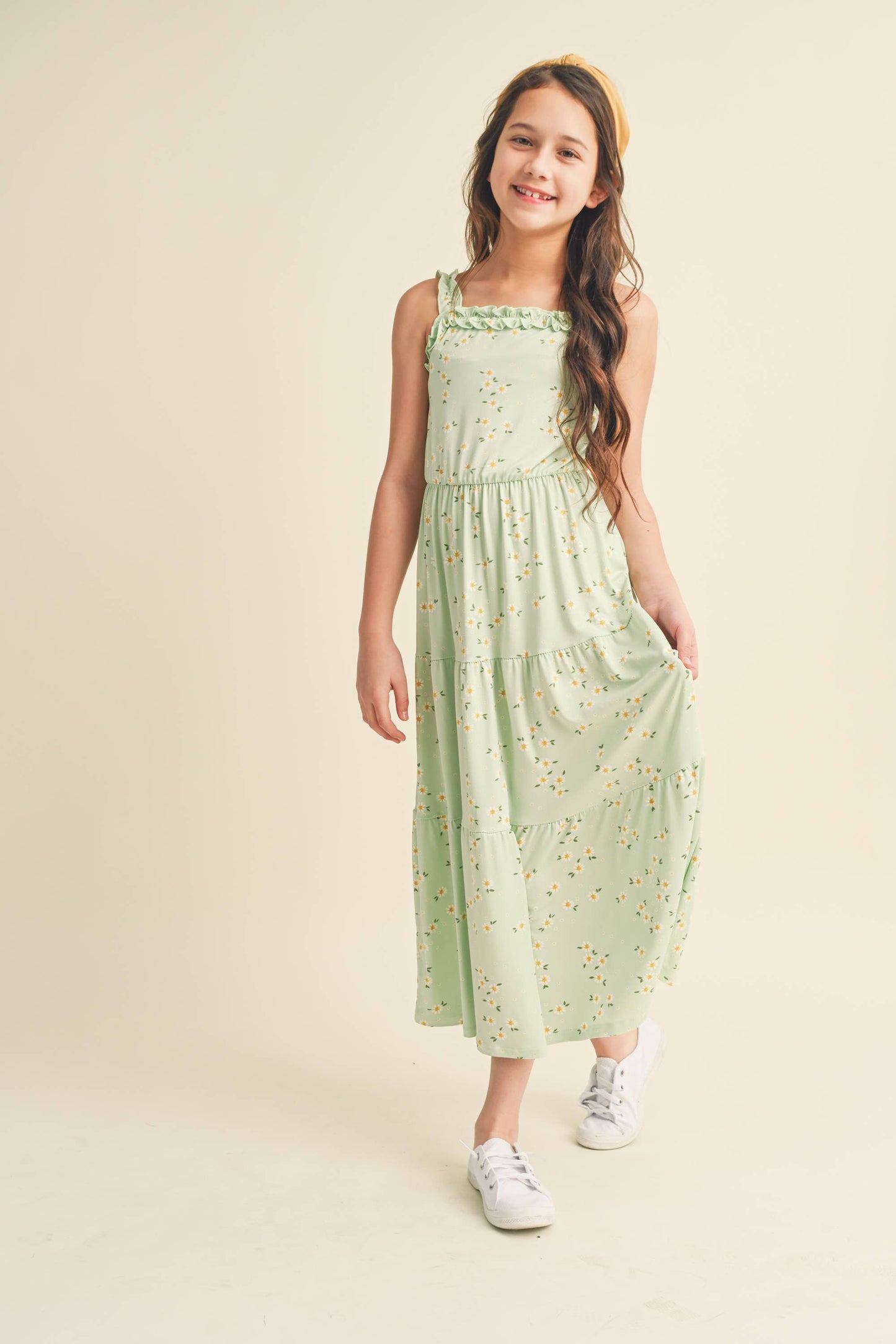 Ruffle Tiered Maxi Dress || Light Green Floral