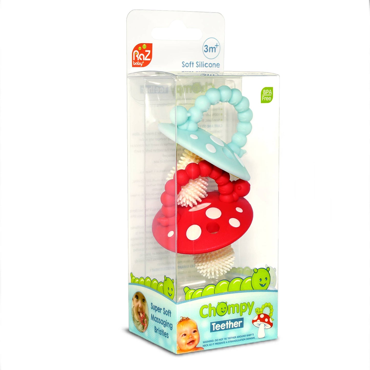 Chompy Mushroom Silicone Teether || Red + Blue