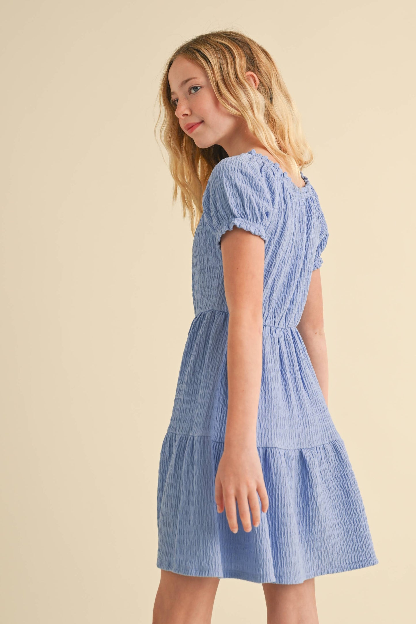 Puff Sleeve Tiered Dress || Blue