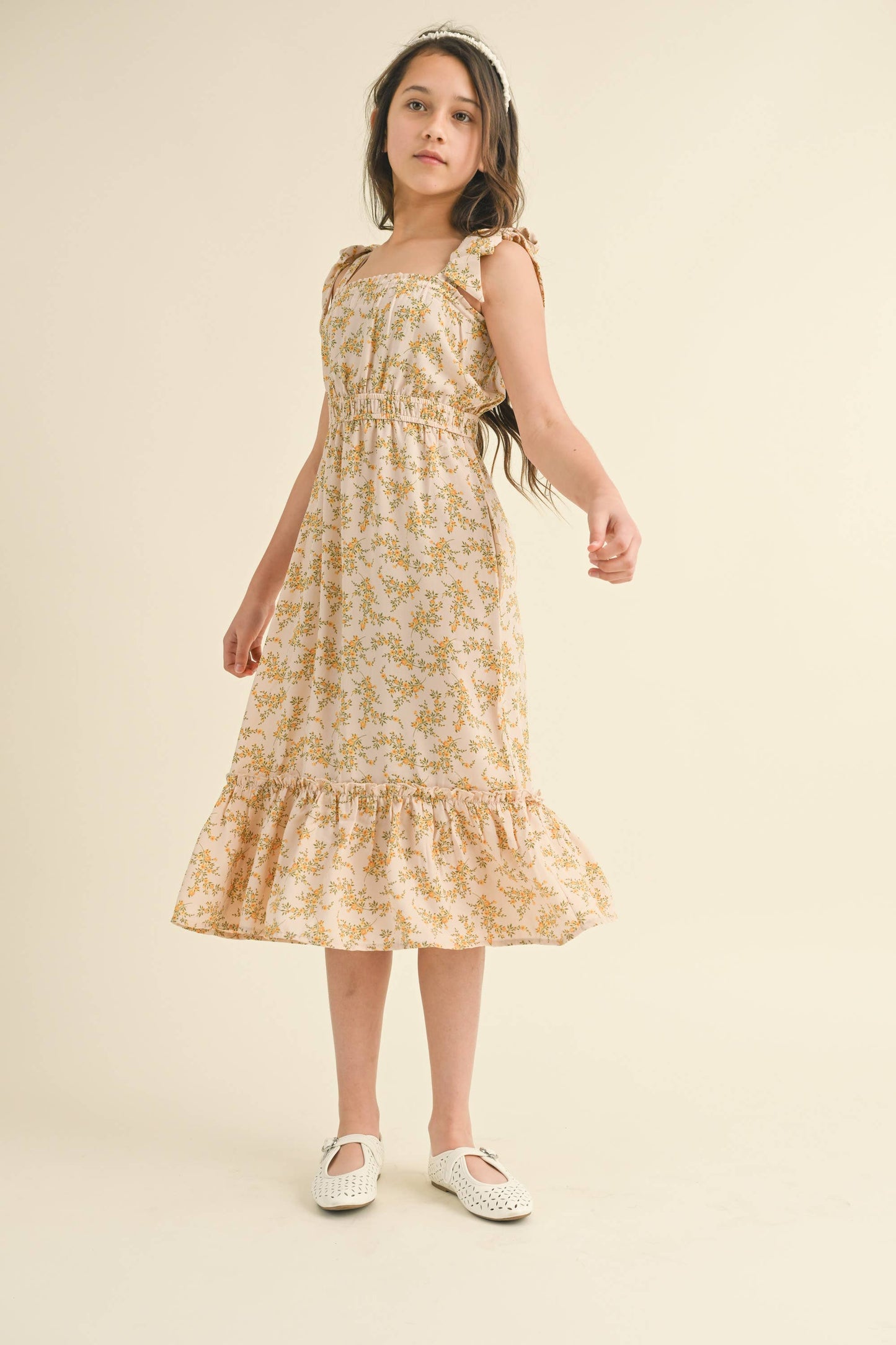 Juliette Waist Midi Dress || Yellow Floral