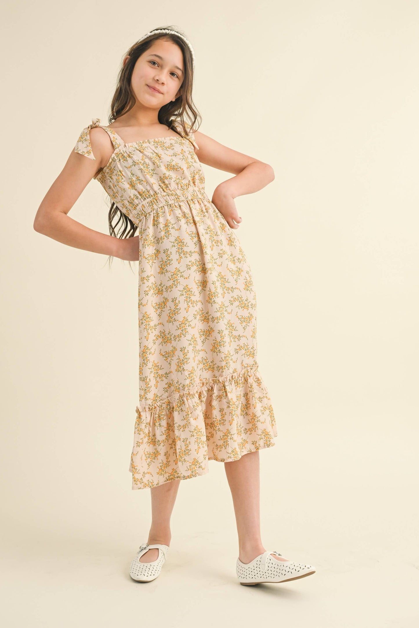 Juliette Waist Midi Dress || Yellow Floral