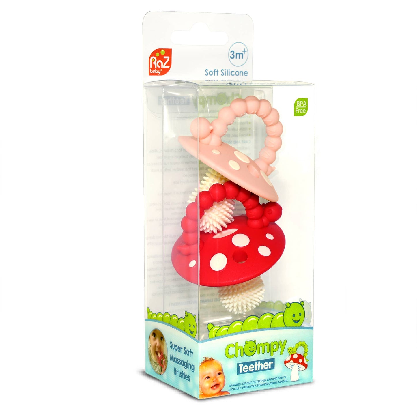 Chompy Mushroom Silicone Teether || Red + Blue