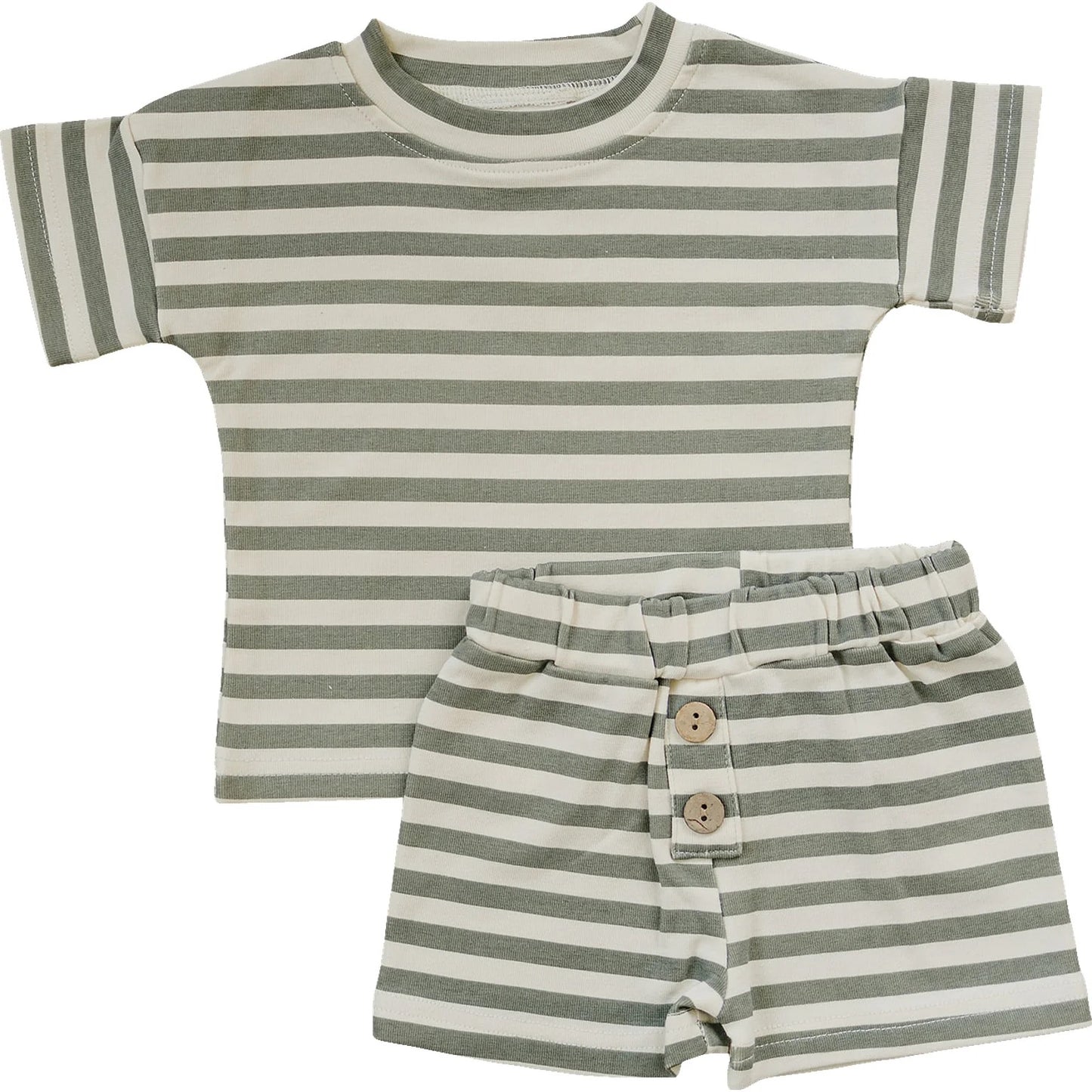 Button Short Set || Sage Stripe