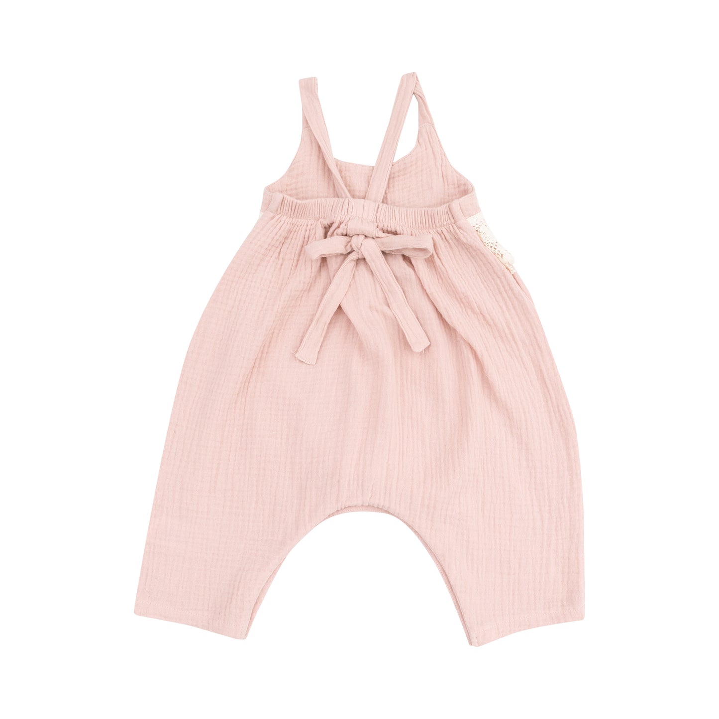 Muslin Tie Back Romper || Rose Smoke + Crochet Heart Lace