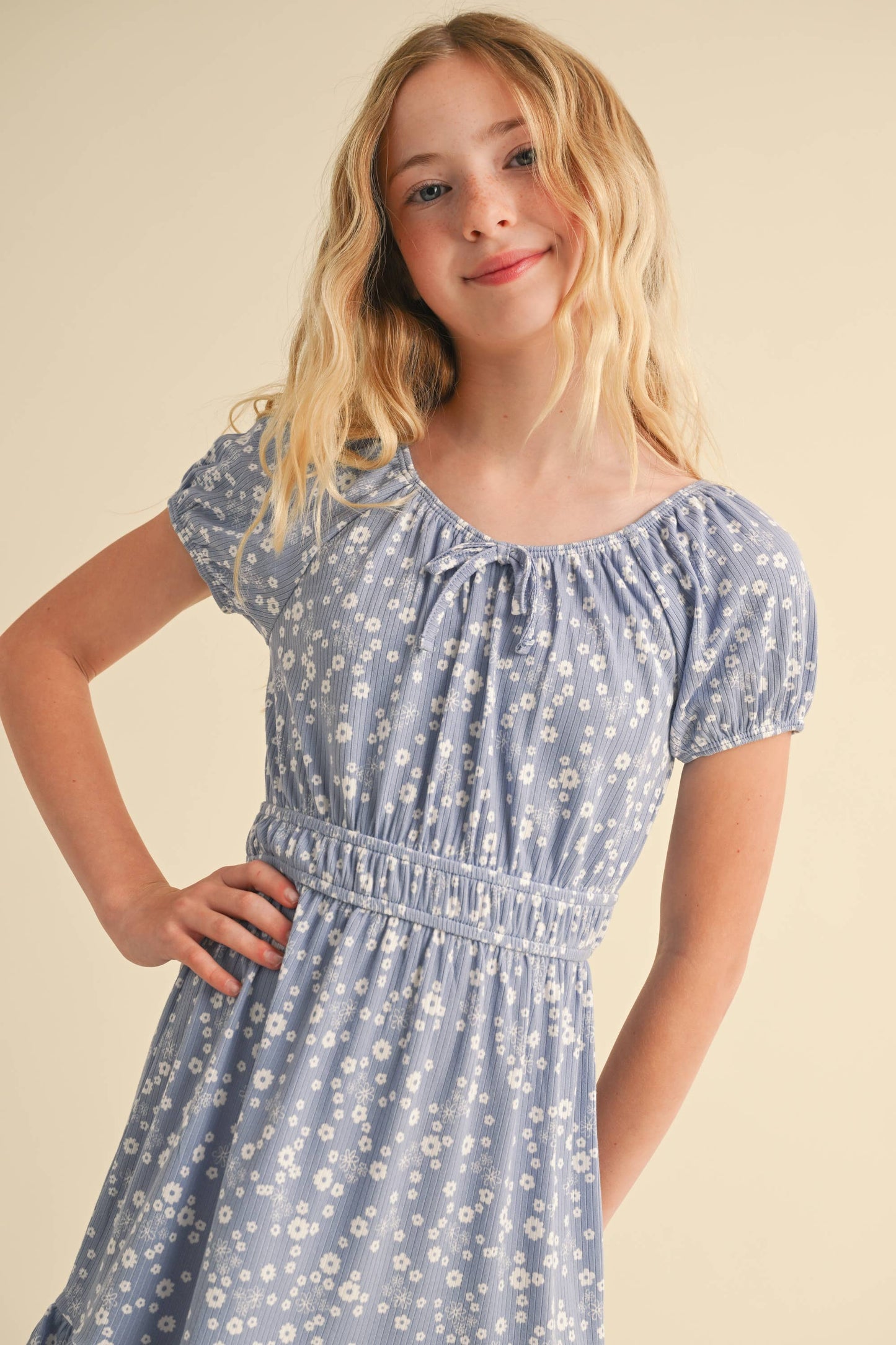 Puff Sleeve Dress || Blue Ditsy Floral