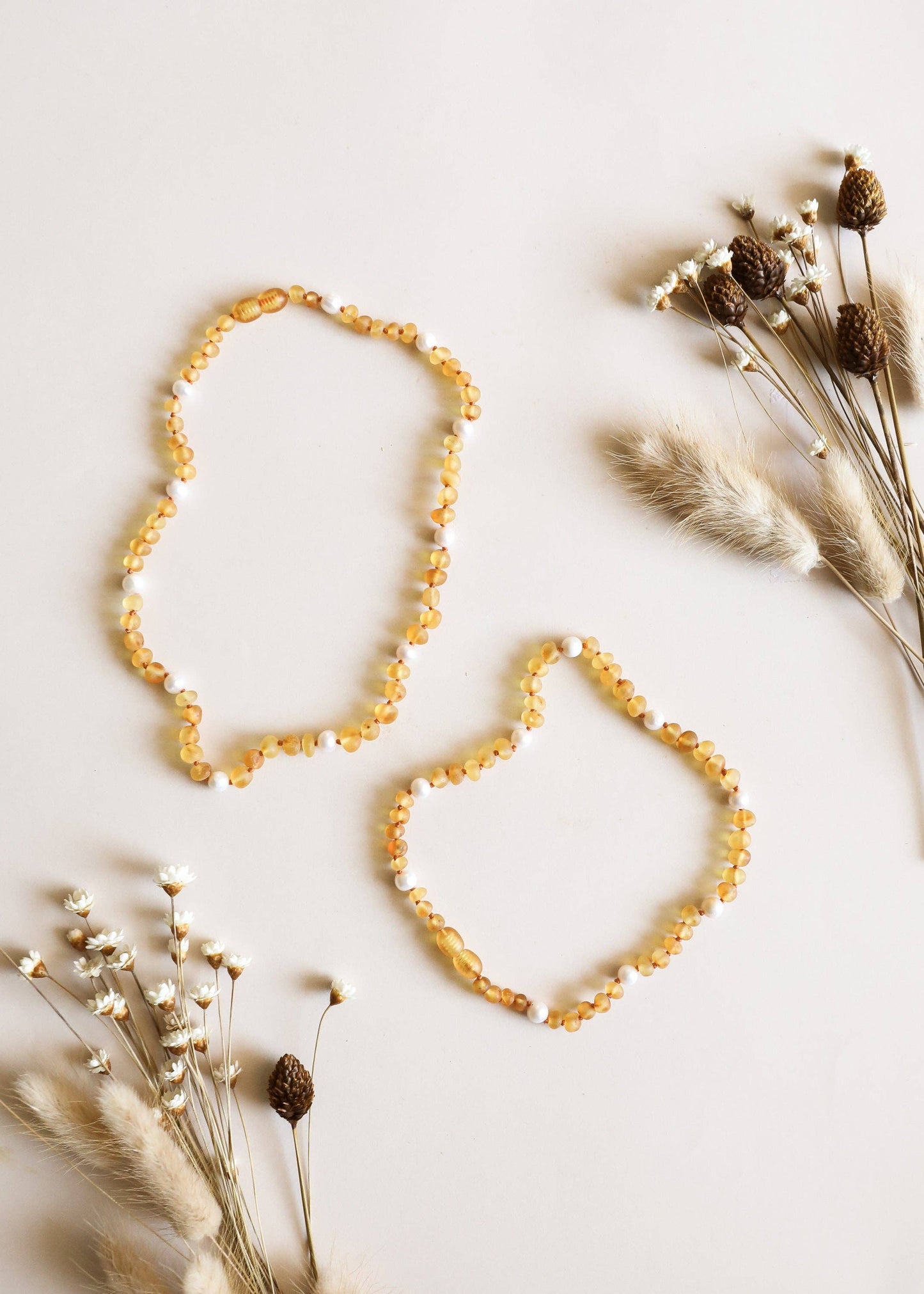 Raw Honey Baltic Amber + Pearl Halo || Child Necklace 12"