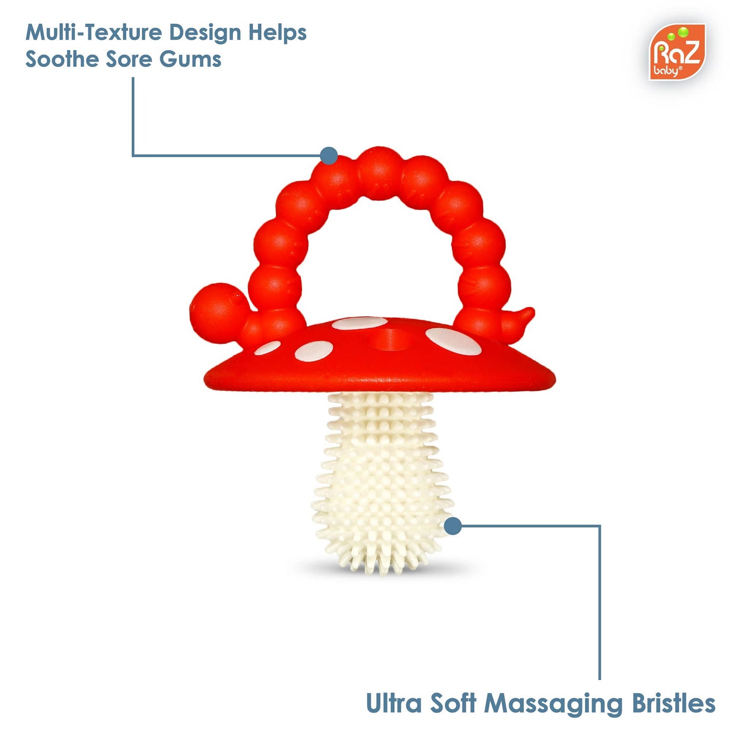 Chompy Mushroom Silicone Teether || Red + Blue