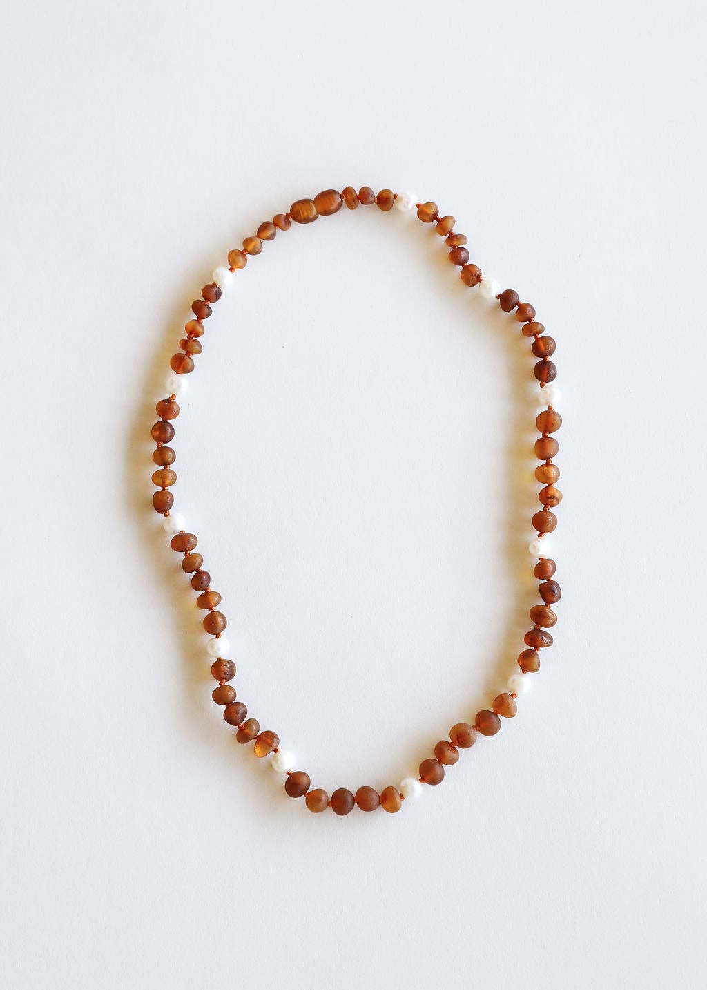 Raw Cognac Baltic Sea Amber + Pearl Halo || Child Necklace 12"