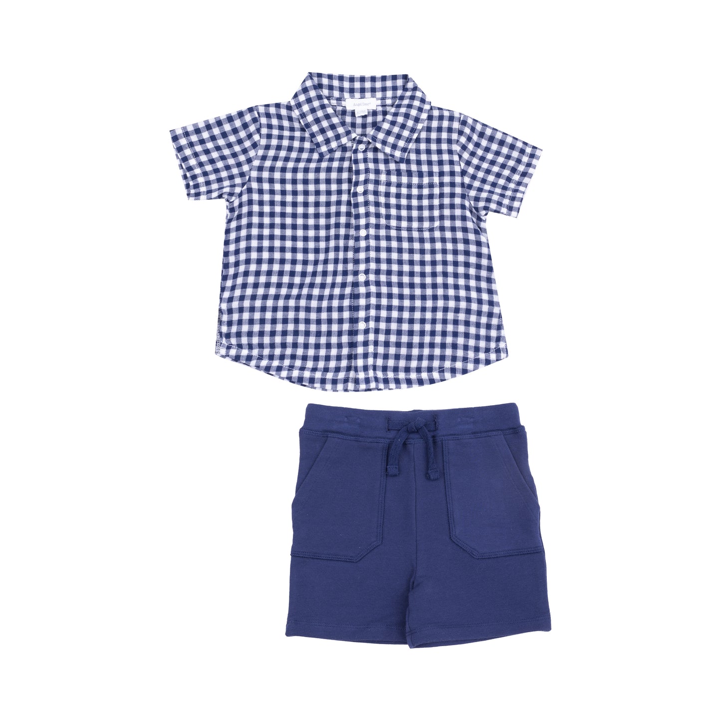 Muslin Polo Button Down + French Terry Shorts || Navy Gingham