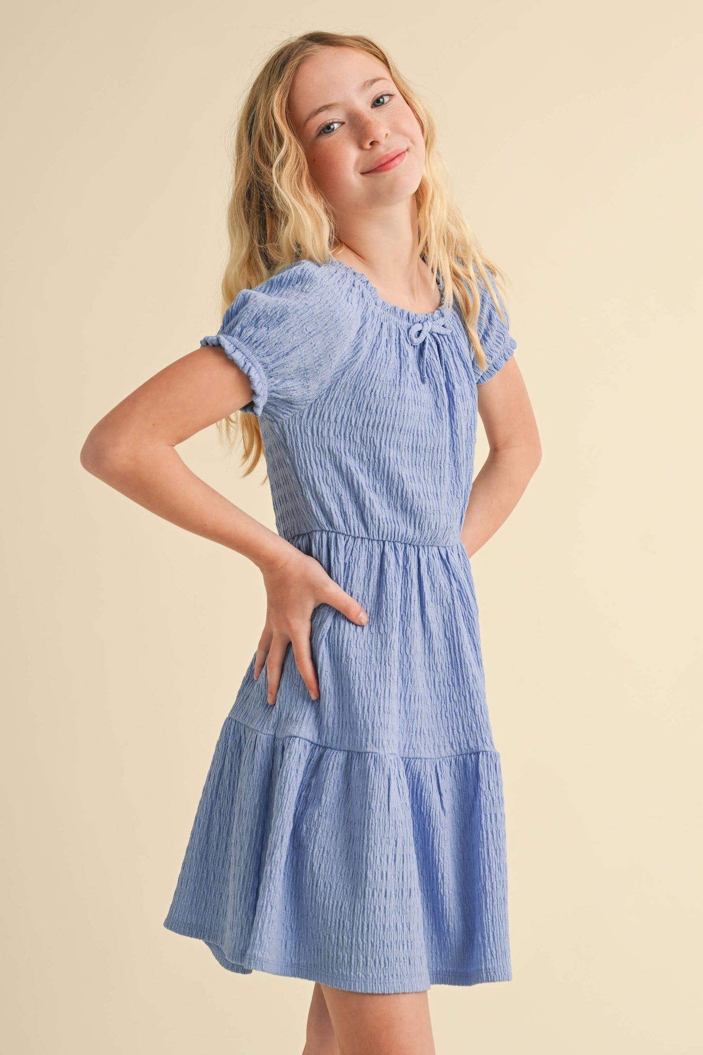 Puff Sleeve Tiered Dress || Blue