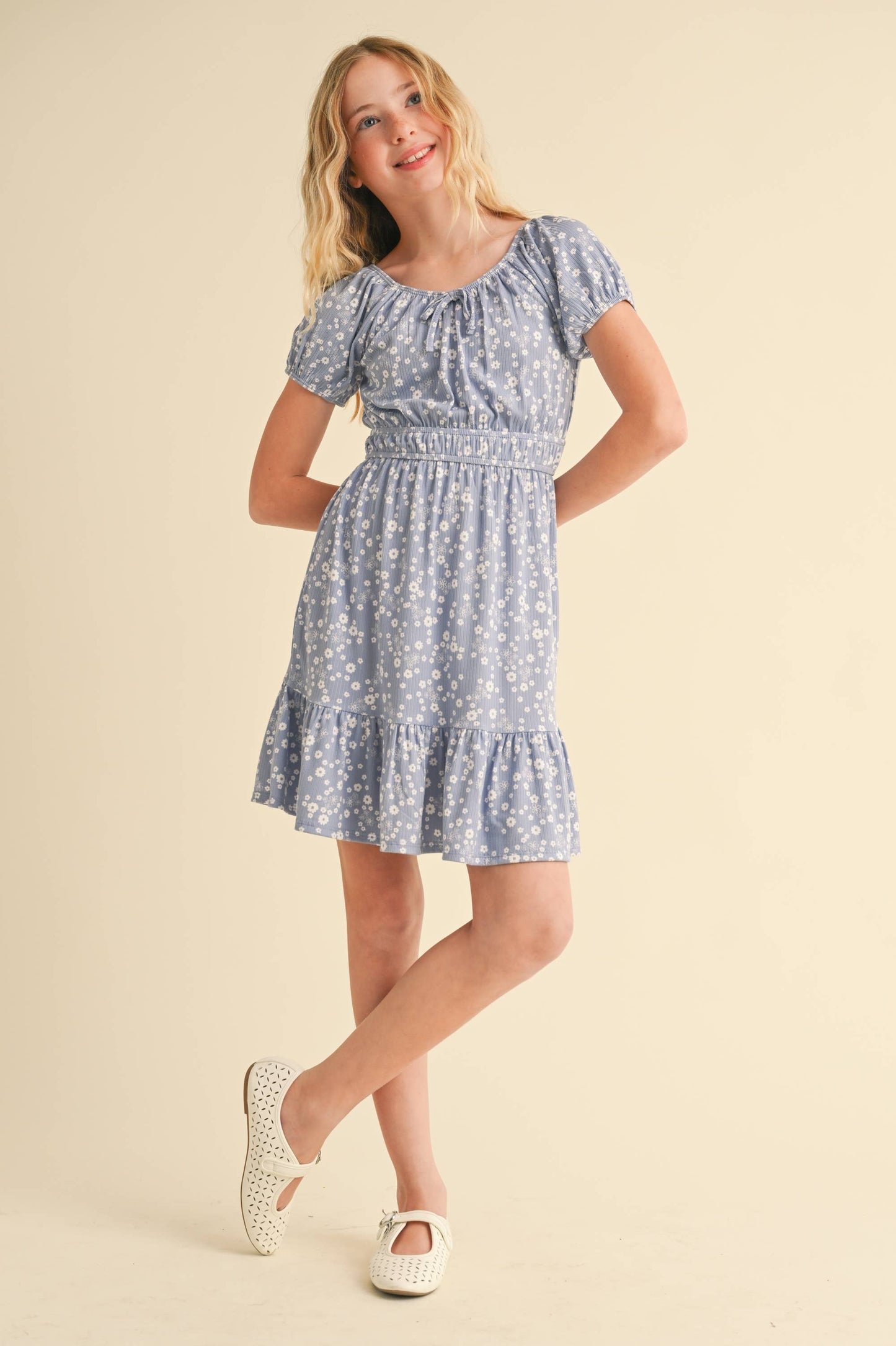 Puff Sleeve Dress || Blue Ditsy Floral