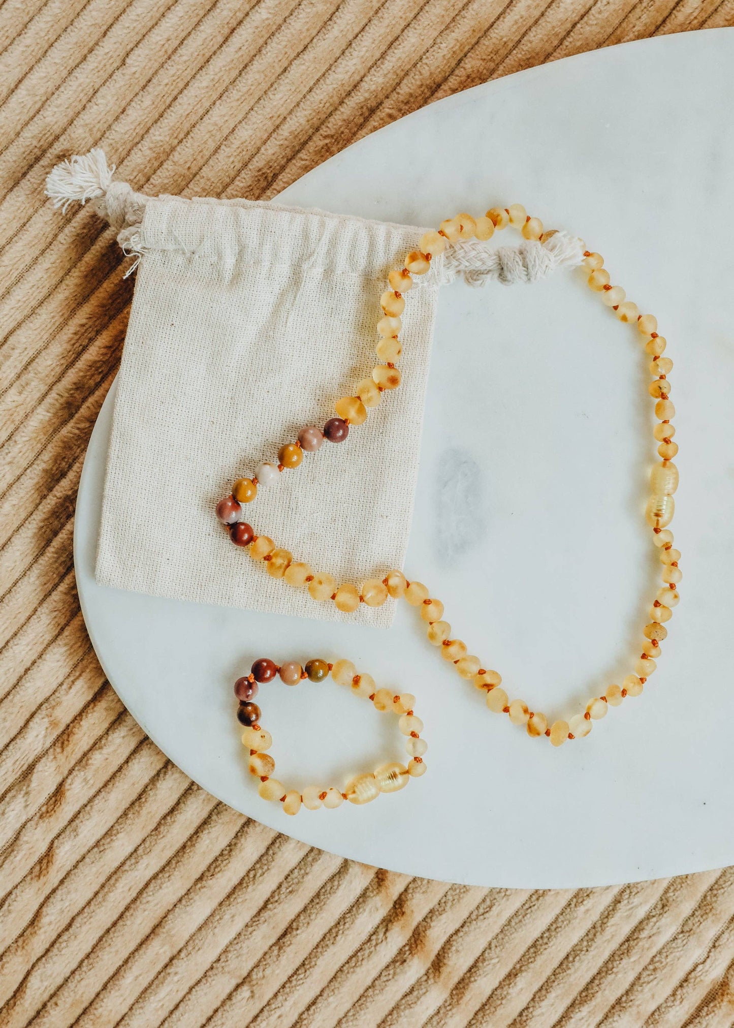 Raw Honey Baltic Amber + Mookaite Jasper || Baby Necklace 11"