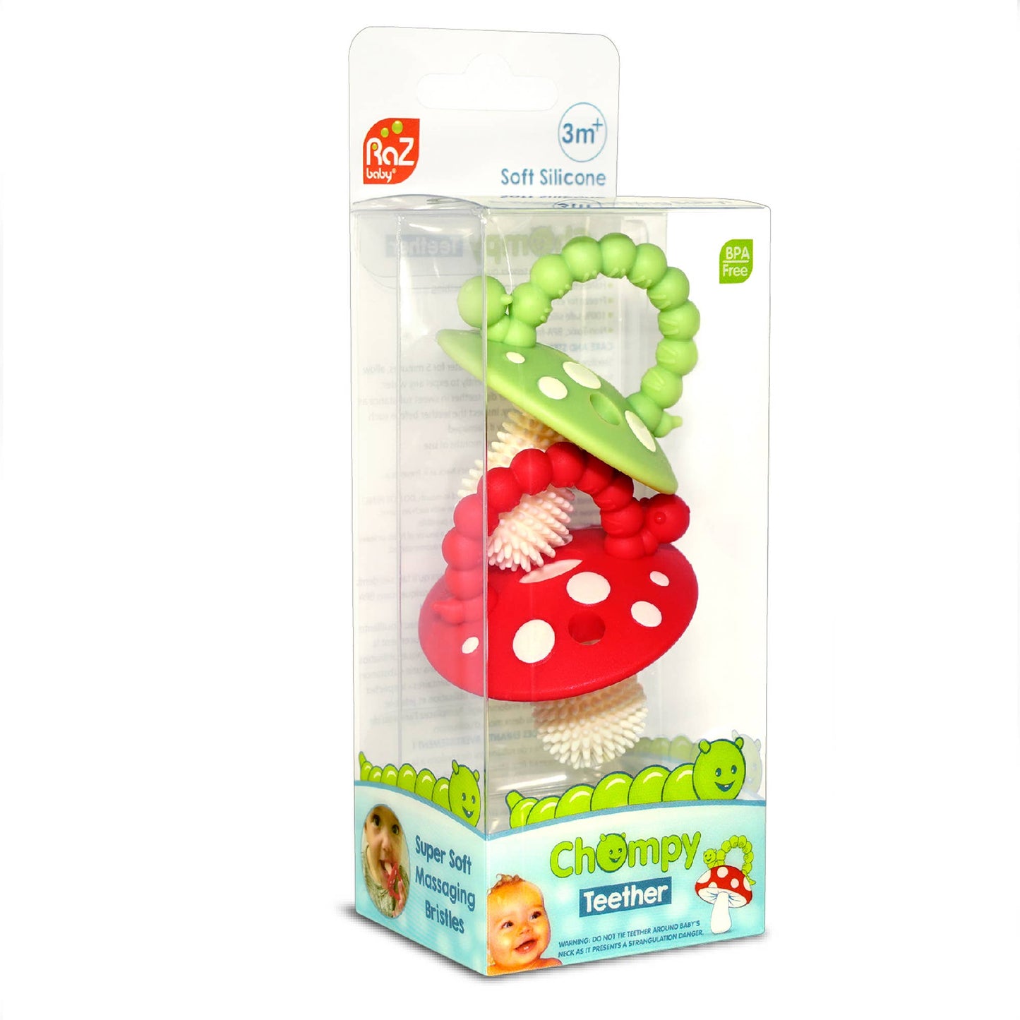 Chompy Mushroom Silicone Teether || Red + Blue