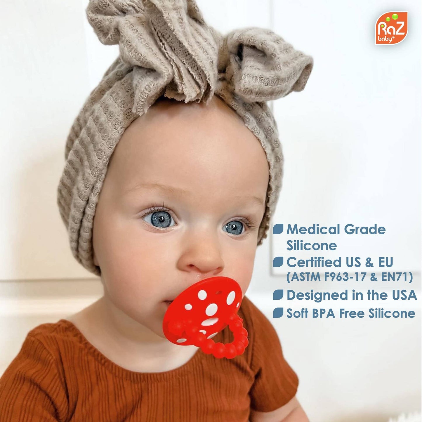 Chompy Mushroom Silicone Teether || Red + Blue