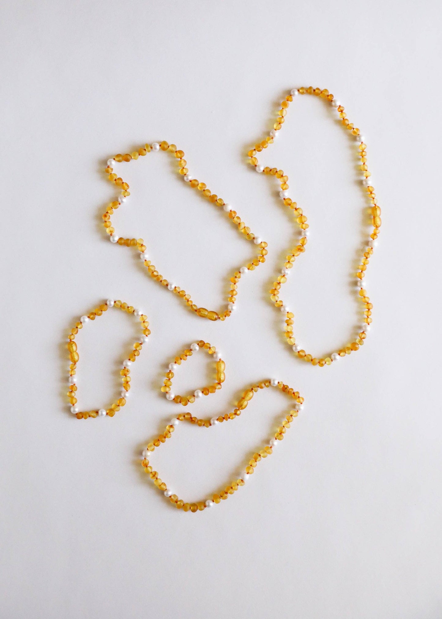 Raw Honey Baltic Amber + Pearl Halo || Child Necklace 12"
