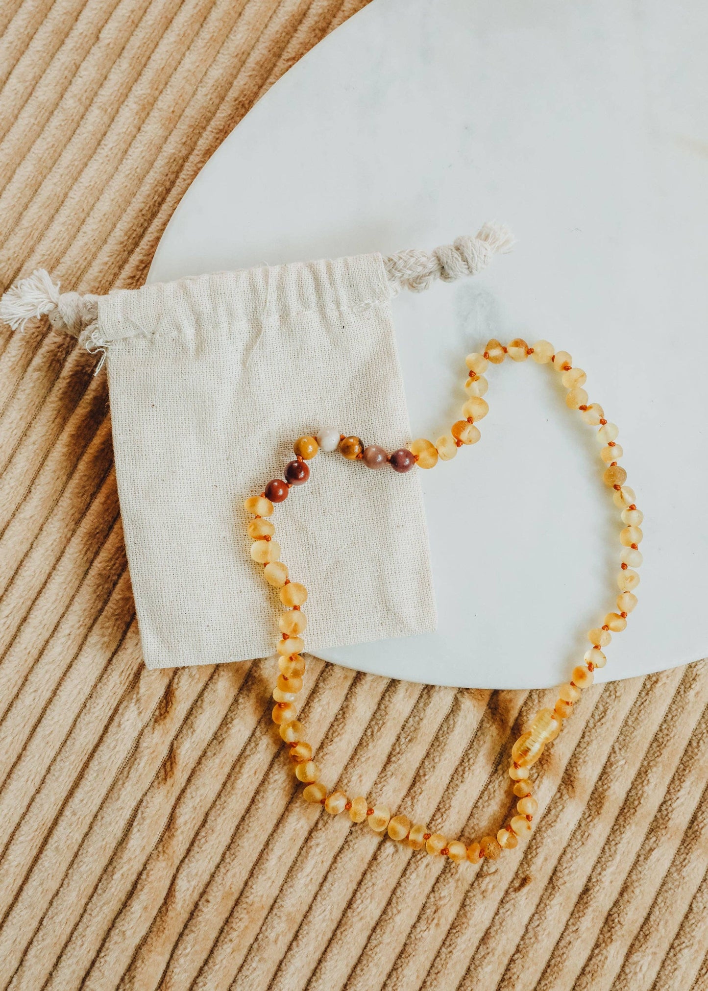 Raw Honey Baltic Amber + Mookaite Jasper || Baby Necklace 11"