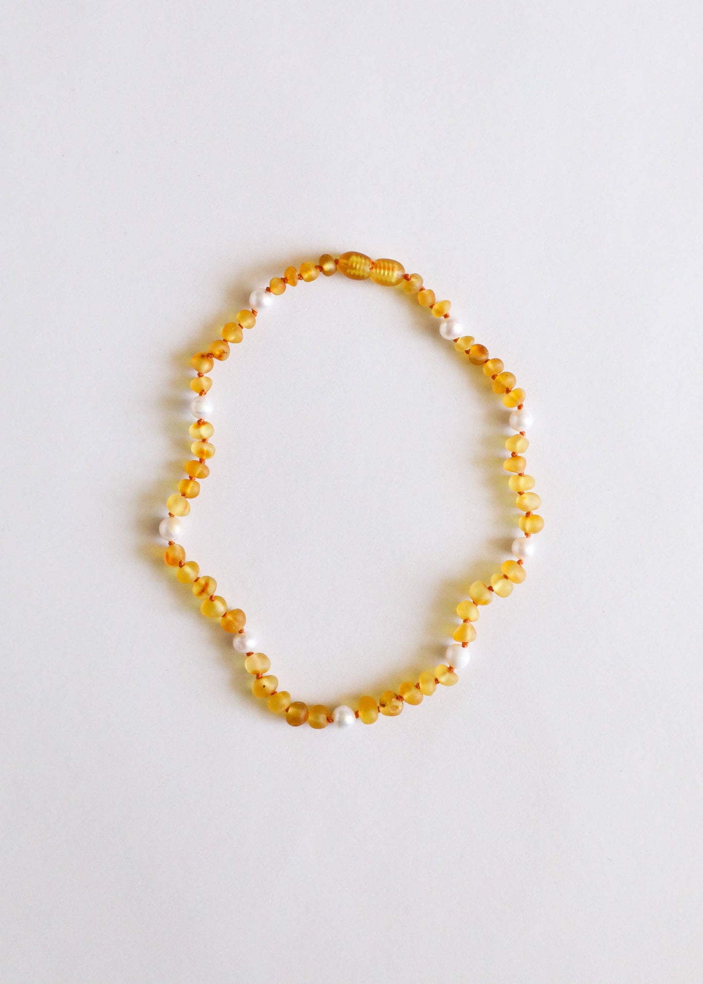 Raw Honey Baltic Amber + Pearl Halo || Child Necklace 12"