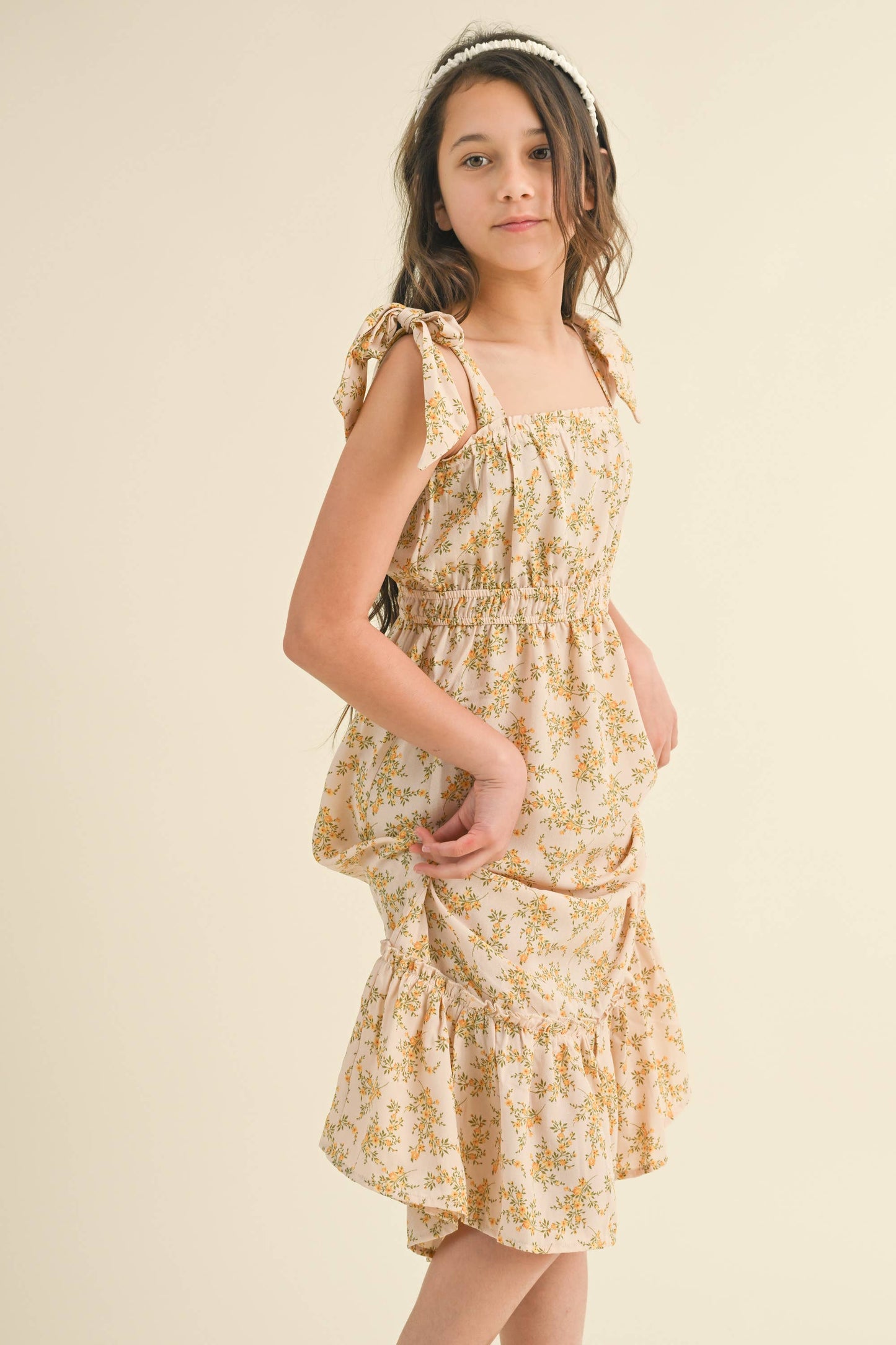 Juliette Waist Midi Dress || Yellow Floral