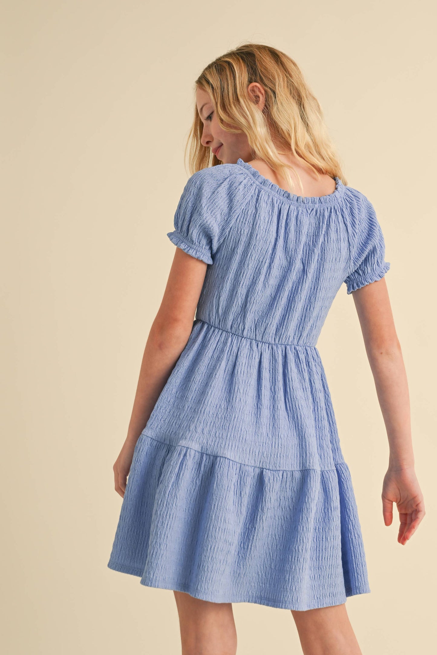 Puff Sleeve Tiered Dress || Blue