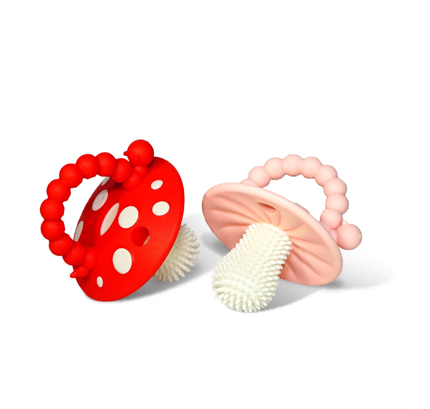 Chompy Mushroom Silicone Teether || Red + Blue