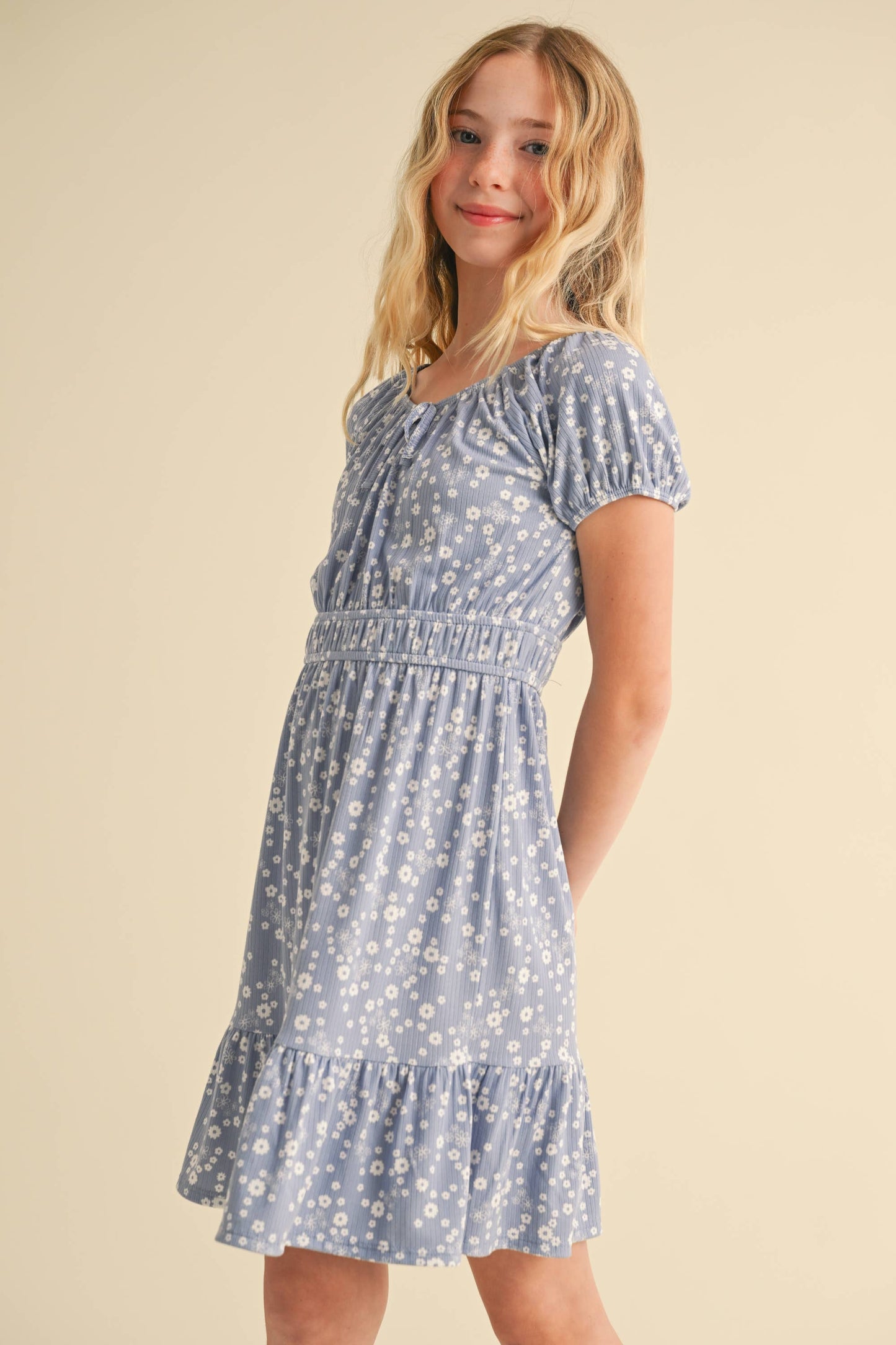 Puff Sleeve Dress || Blue Ditsy Floral