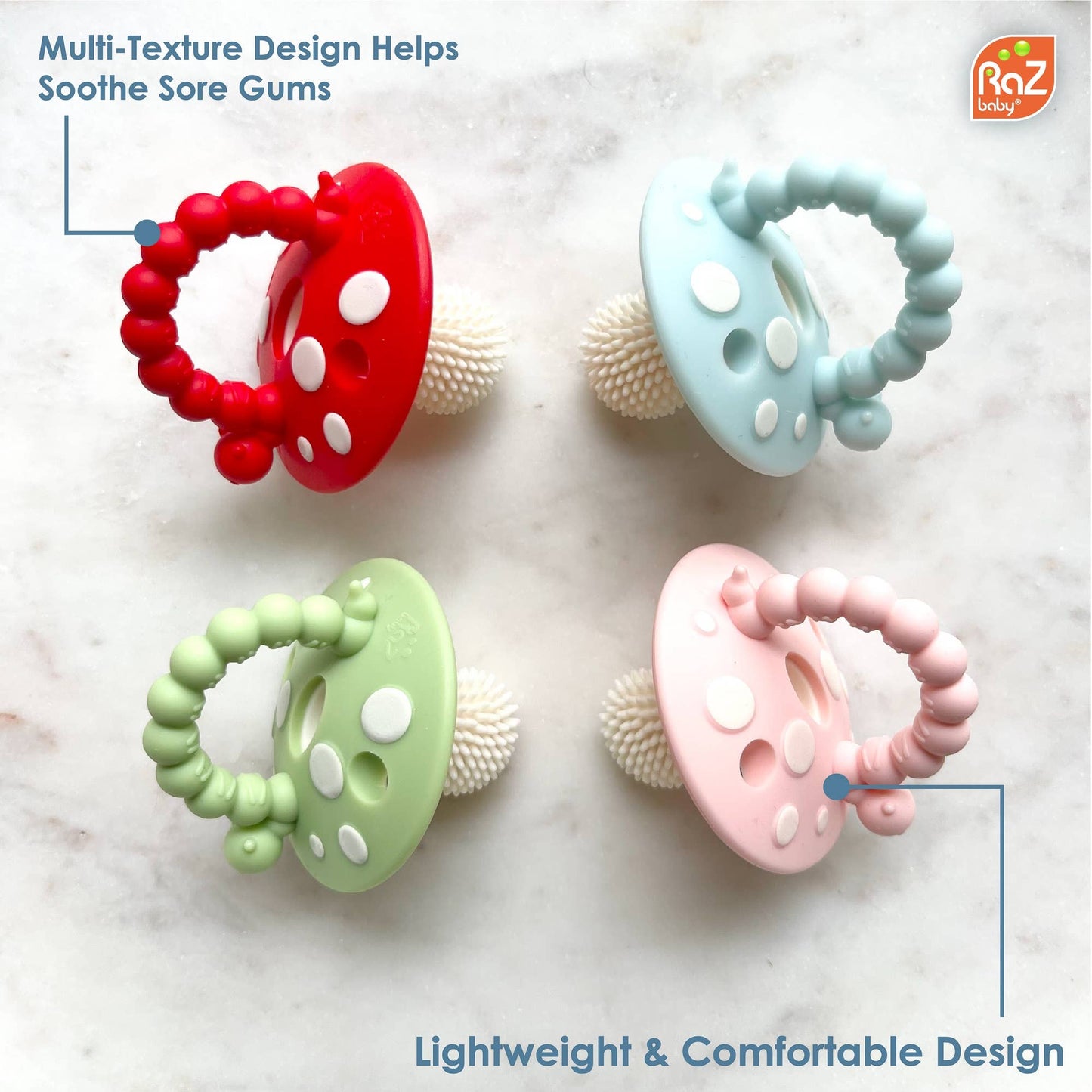 Chompy Mushroom Silicone Teether || Red + Blue
