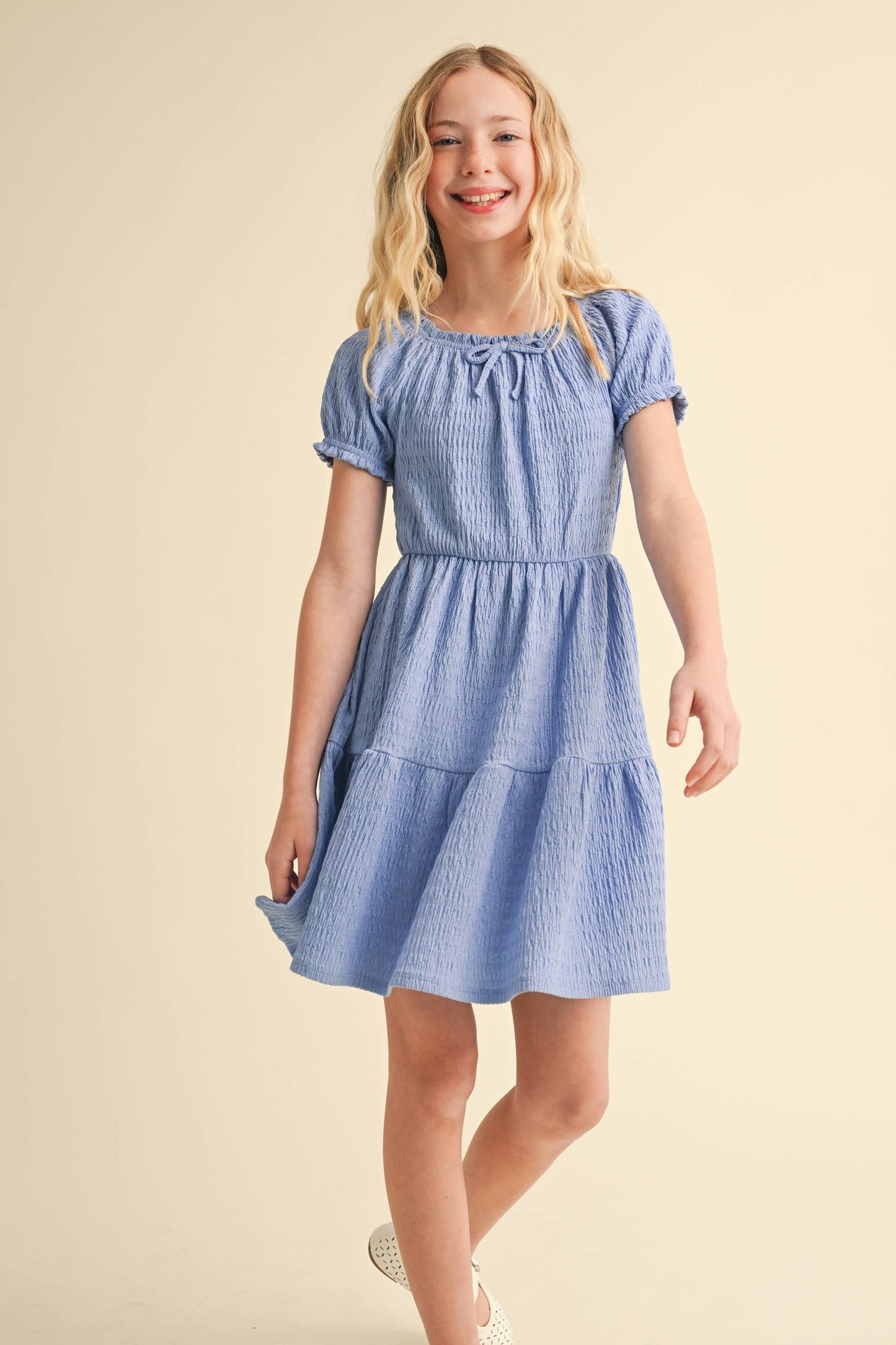 Puff Sleeve Tiered Dress || Blue
