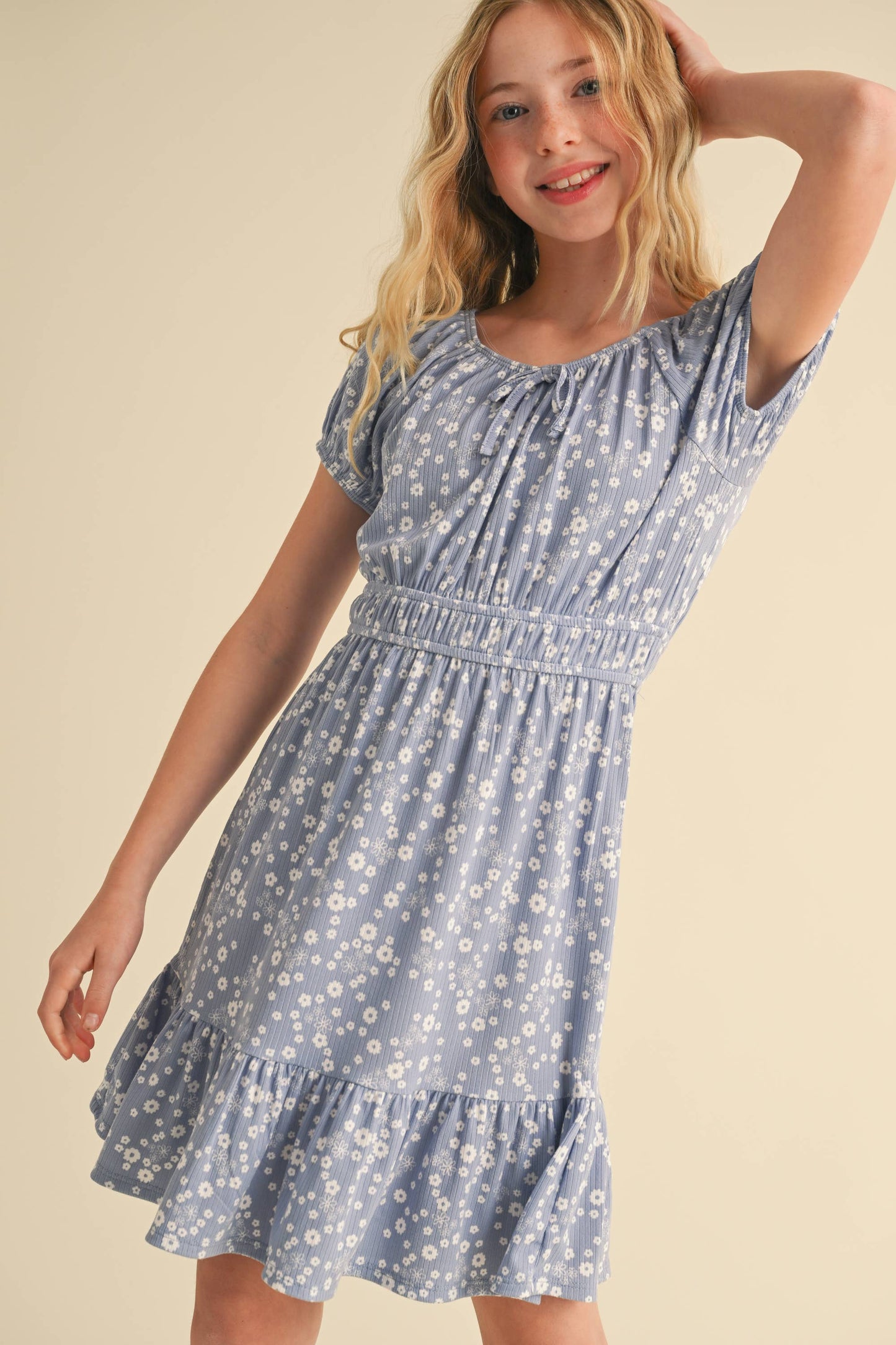 Puff Sleeve Dress || Blue Ditsy Floral