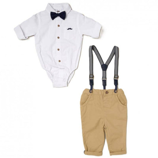 Suspender Bowtie Set || White + Navy