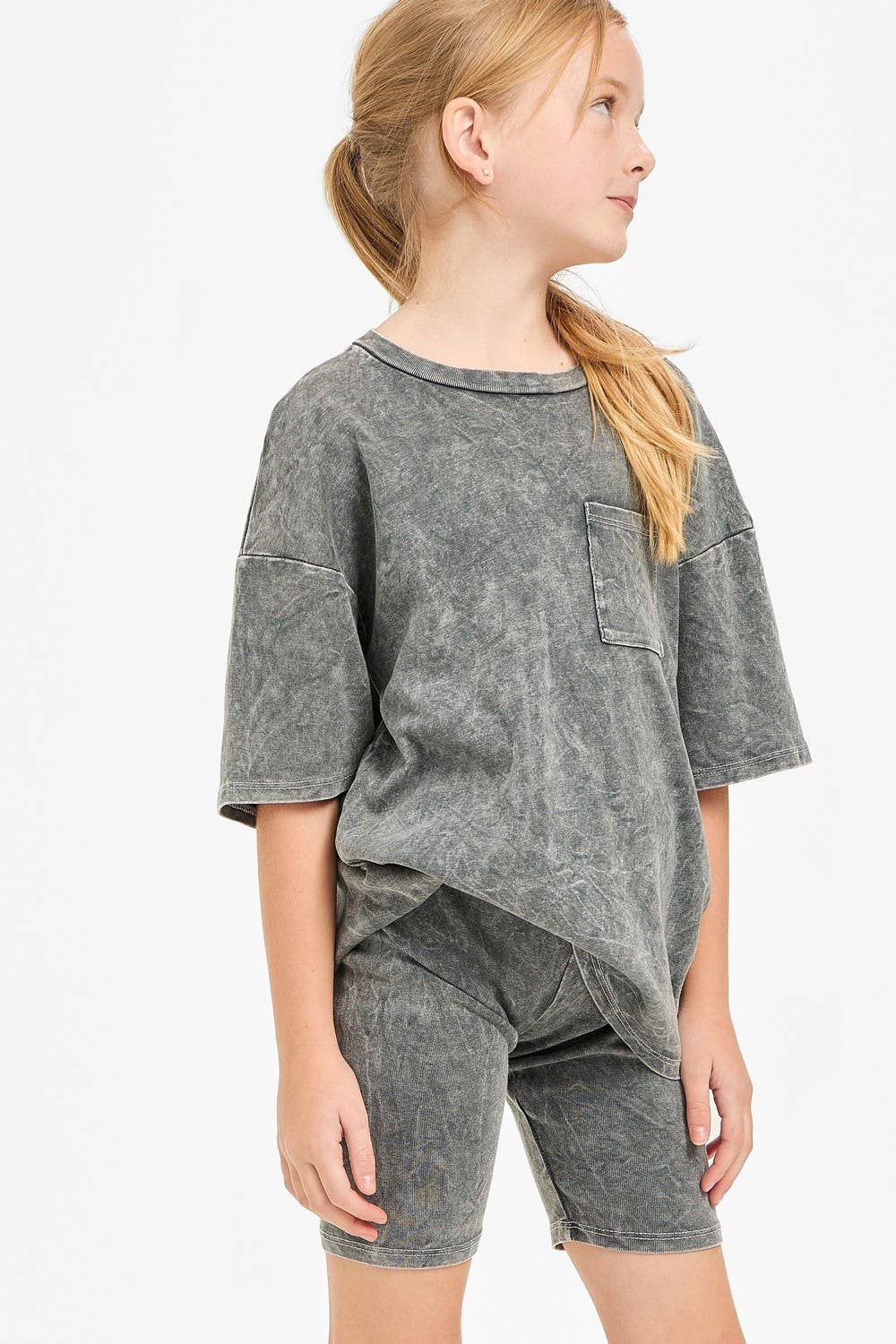 Mineral Washed Top + Biker Shorts Set || Charcoal