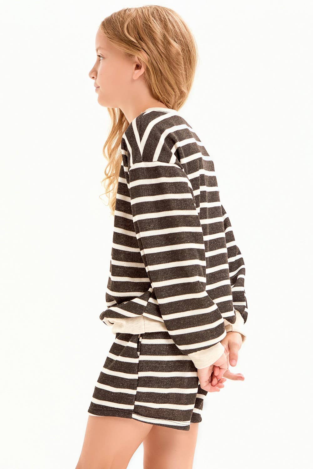 Stripe French Terry Sweatshirt || Black + Oatmeal