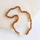 Raw Cognac Amber + Pearl Necklace || 11"  Baby Necklace