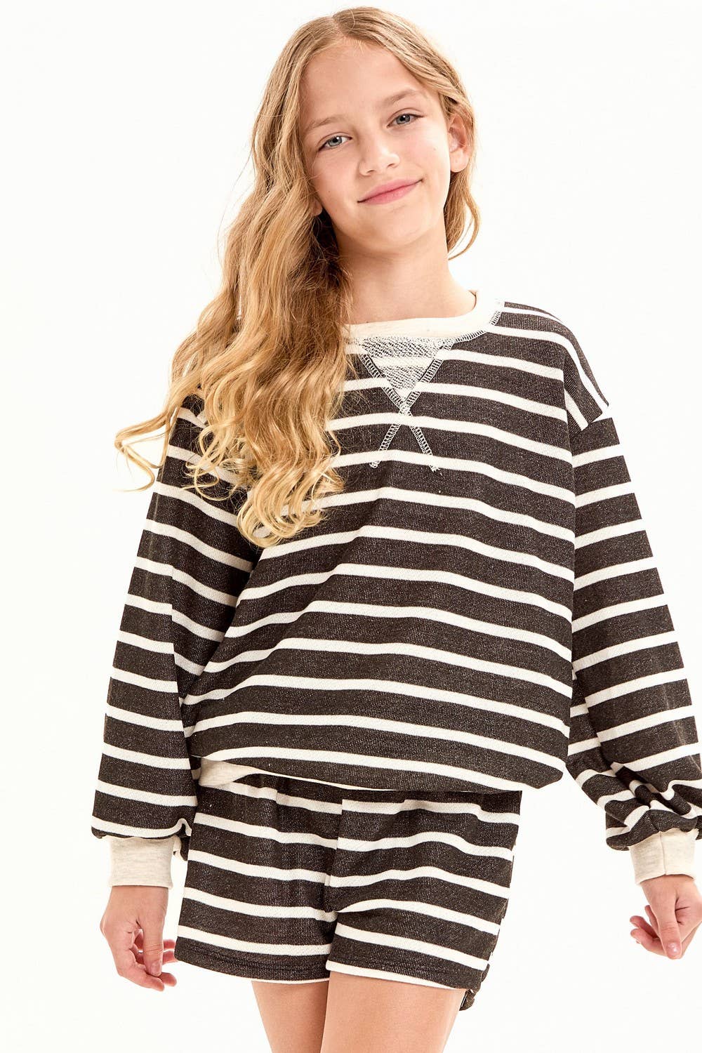 Stripe French Terry Sweatshirt || Black + Oatmeal