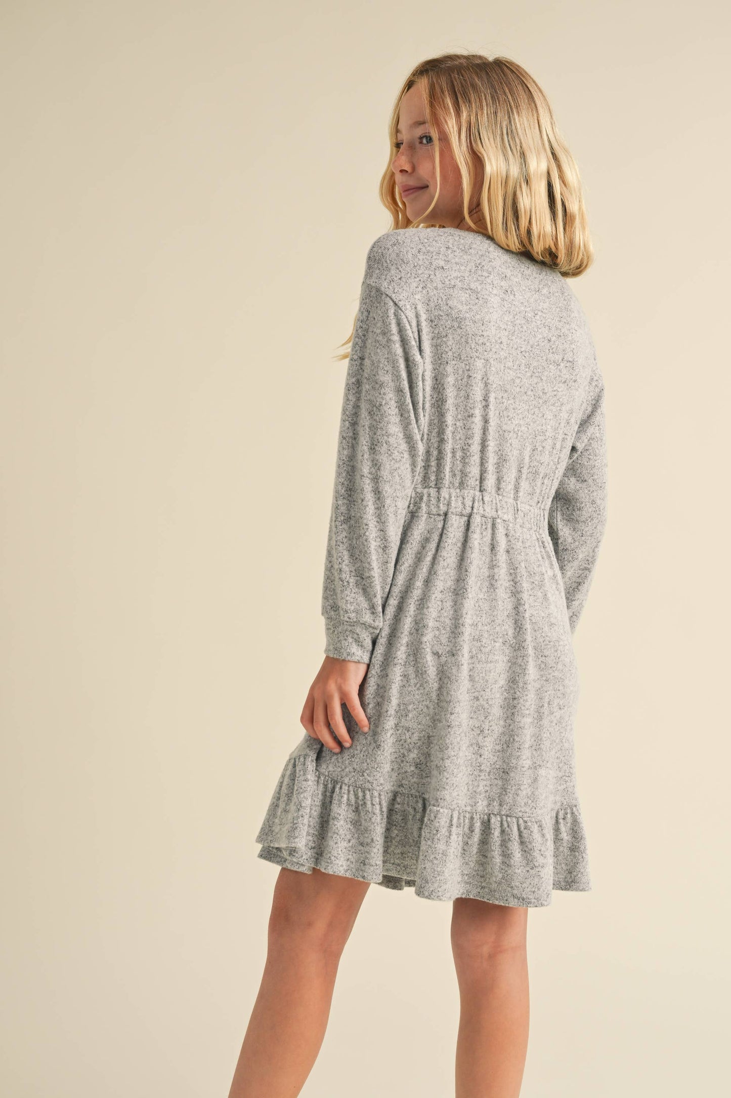 Hacci Drawstring Dress || Brushed Gray