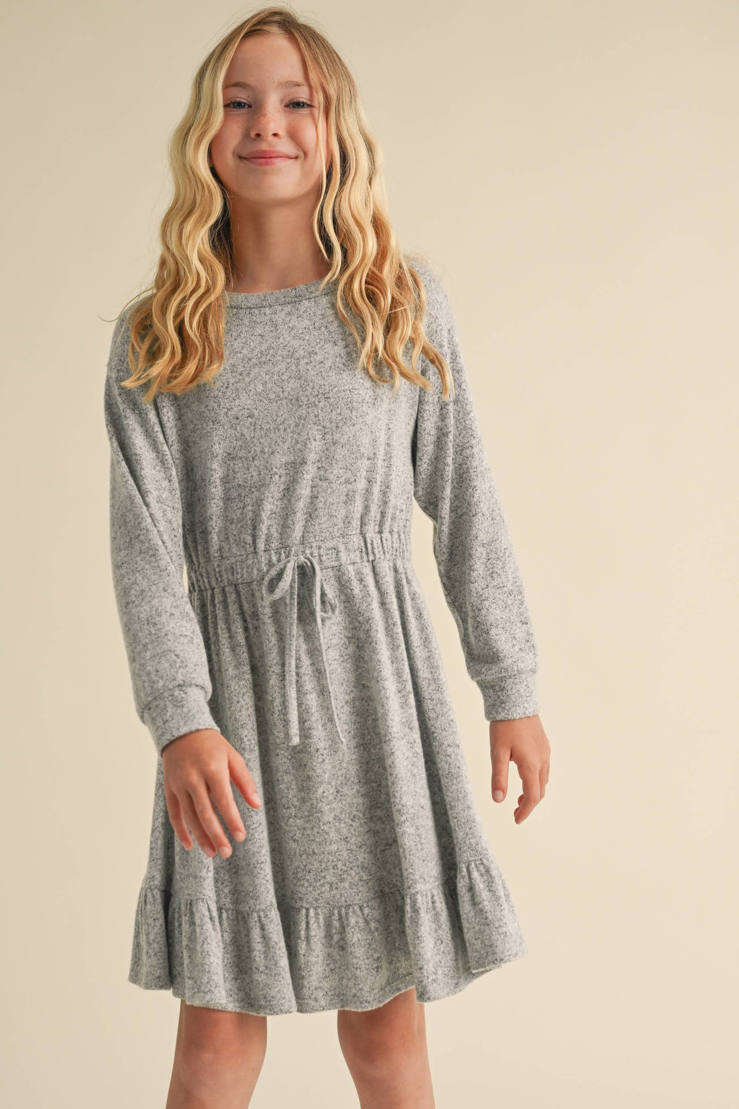 Hacci Drawstring Dress || Brushed Gray