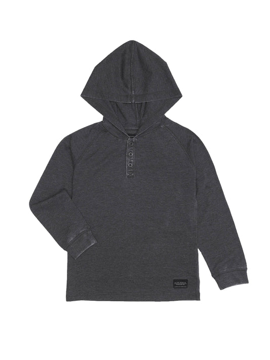 Acid Wash Henley Hoodie || Charcoal