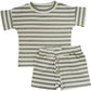 Button Short Set || Sage Stripe