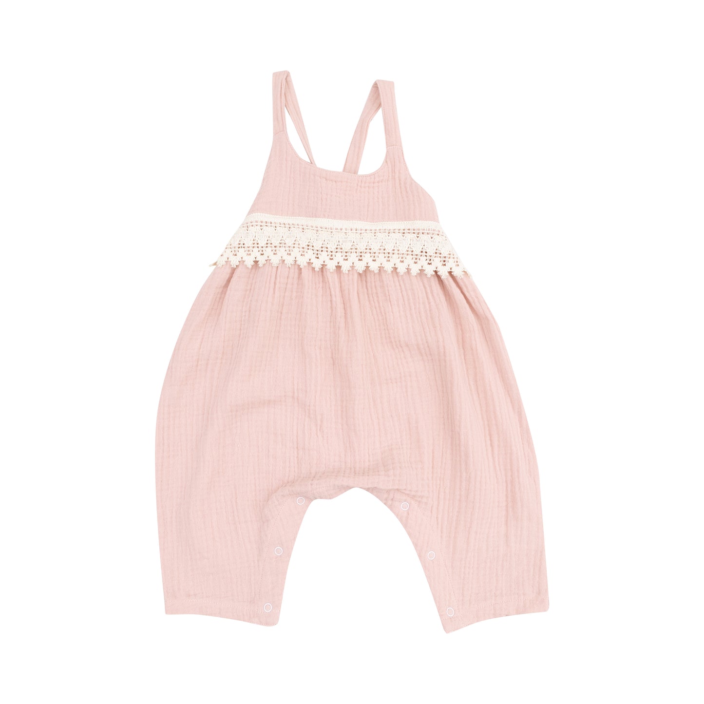 Muslin Tie Back Romper || Rose Smoke + Crochet Heart Lace