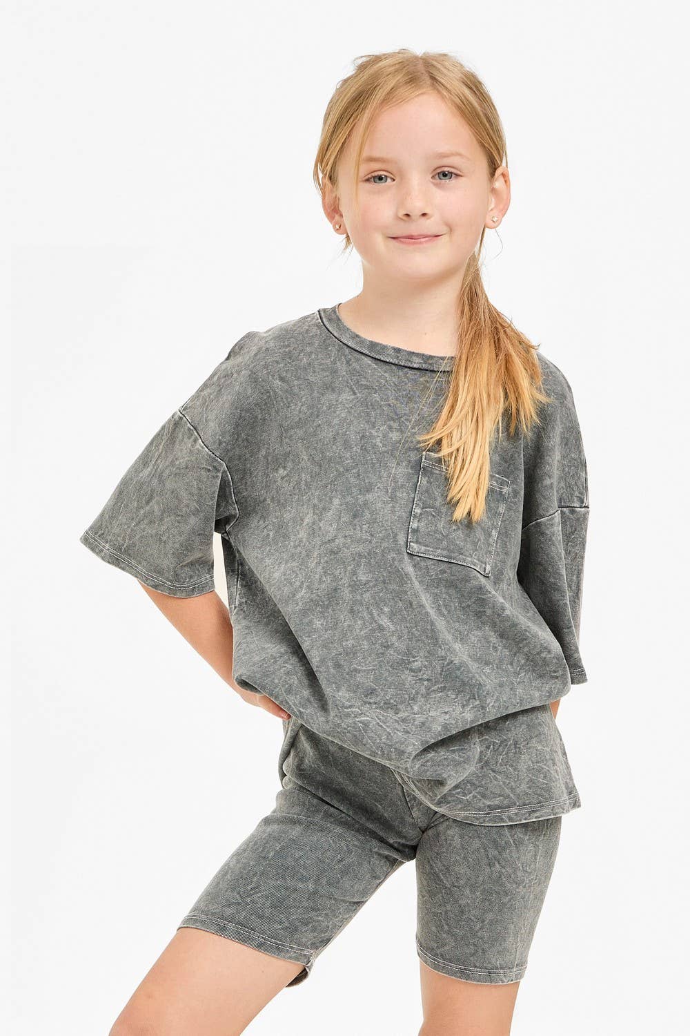 Mineral Washed Top + Biker Shorts Set || Charcoal