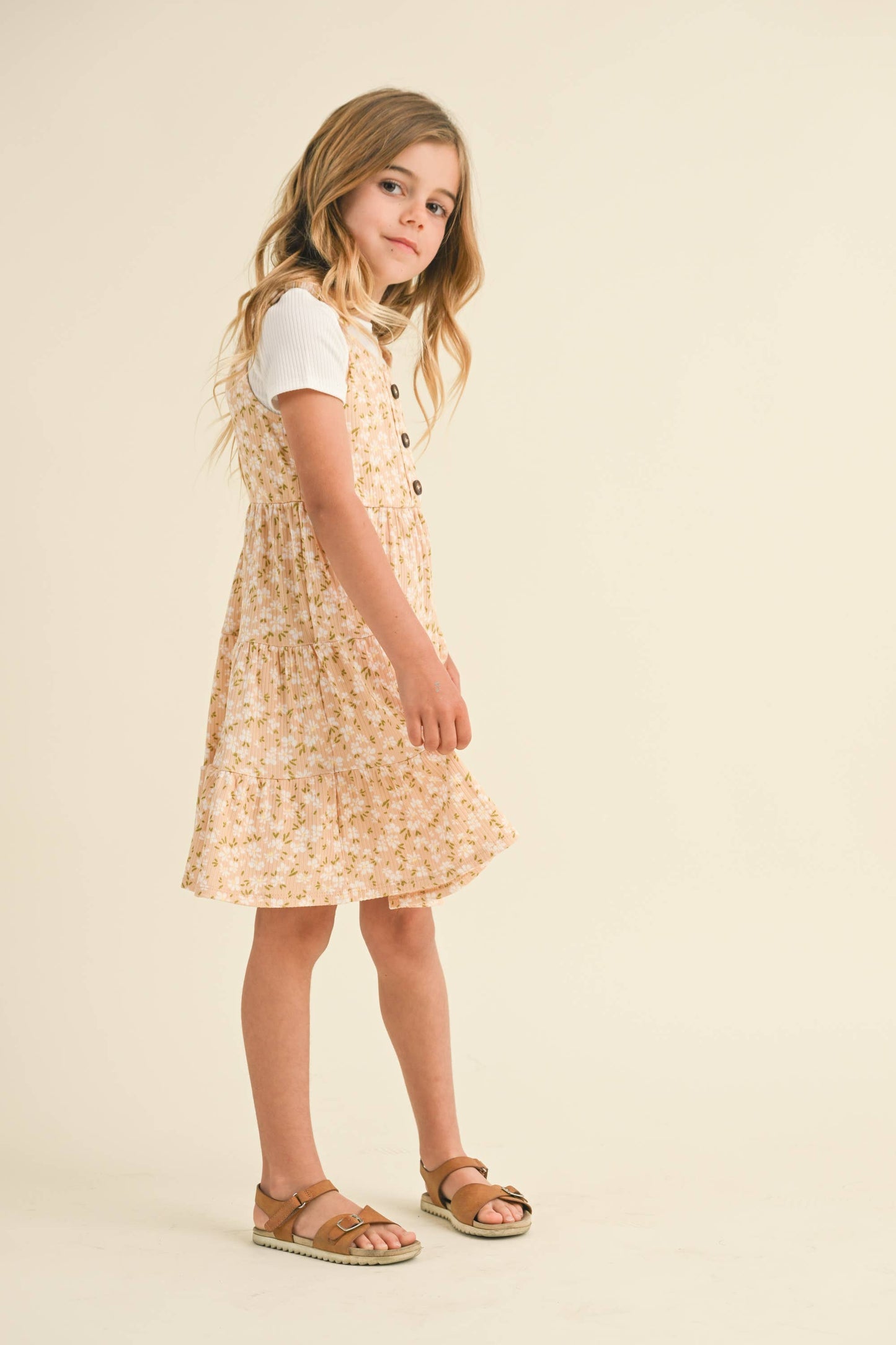 Faux Button Tiered Dress || Floral