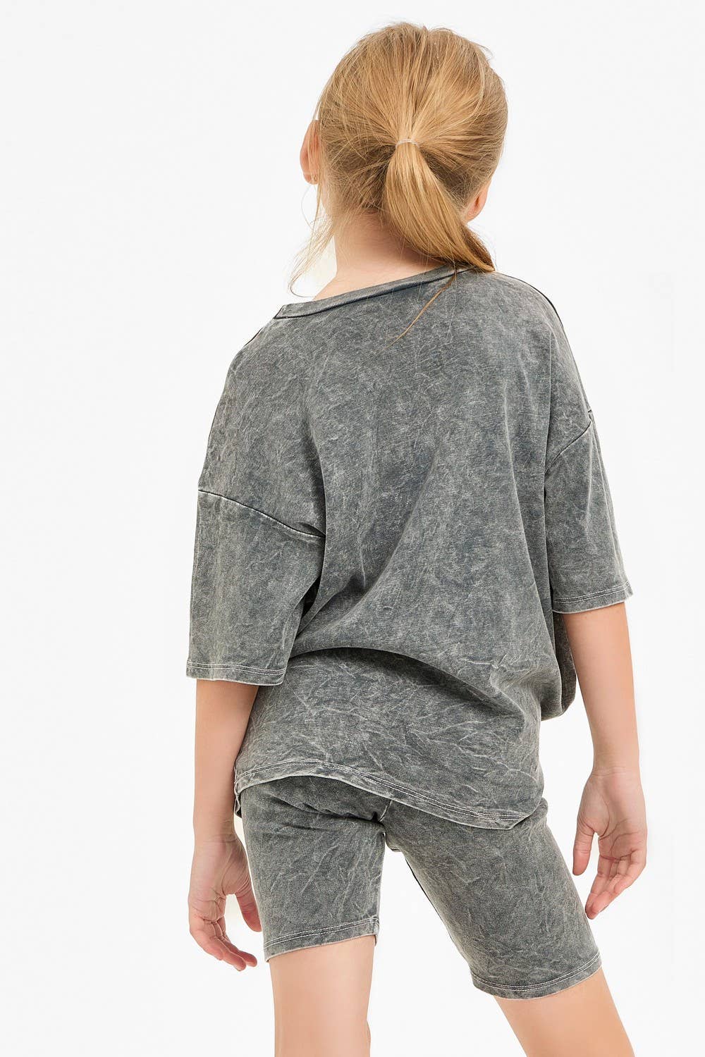 Mineral Washed Top + Biker Shorts Set || Charcoal