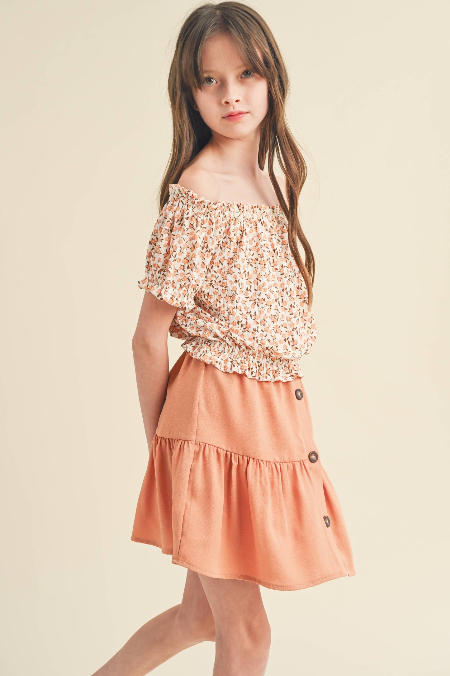 PEASANT TOP || BUTTON DOWN TIERED SKIRT SET