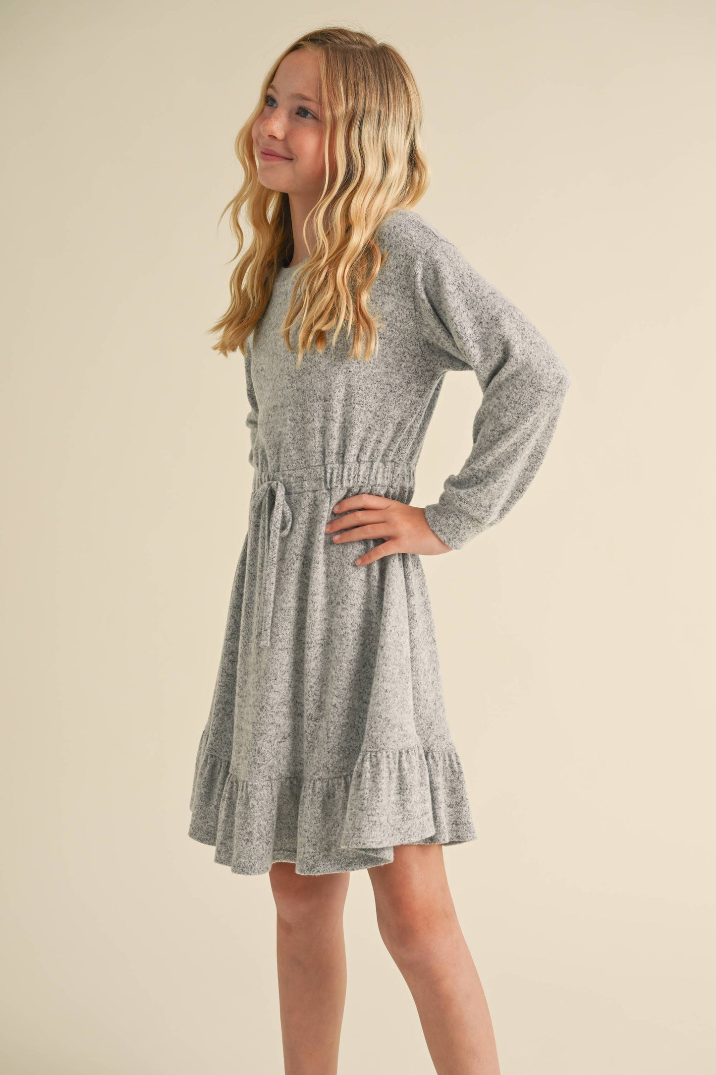 Hacci Drawstring Dress || Brushed Gray