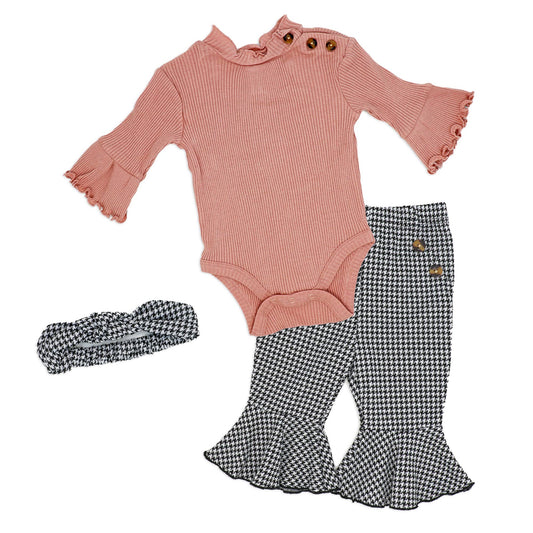 3PC Ponte Pant Set || Pink + Houndstooth