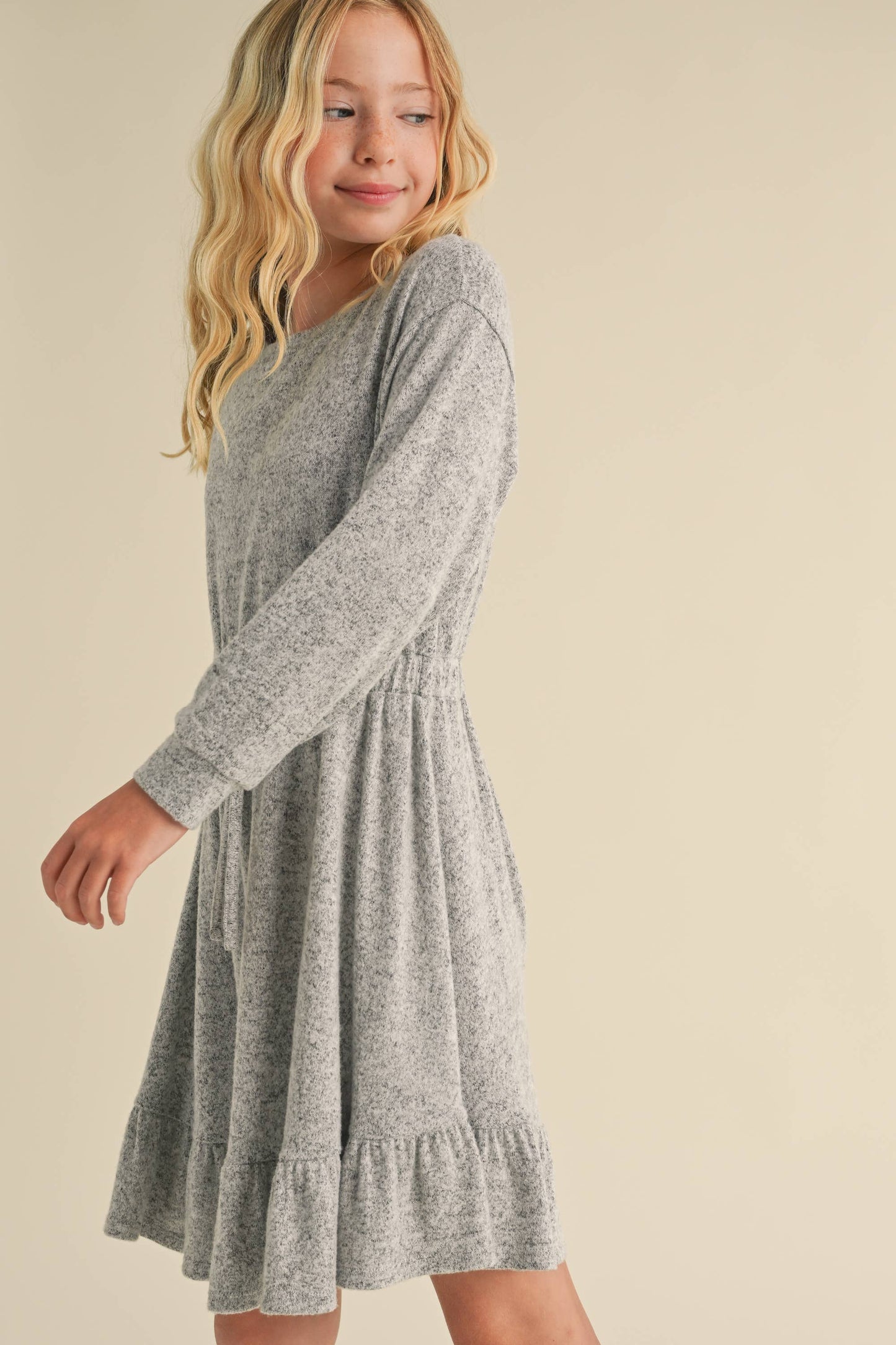 Hacci Drawstring Dress || Brushed Gray