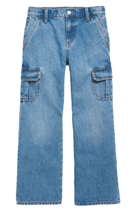 High Rise Wide Leg Cargo Denim || Medium Wash