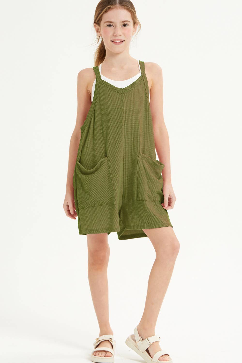 Two Pocket Overall Romper || Olive
